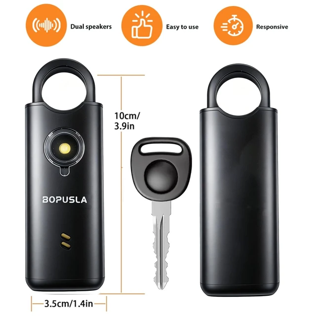 Alt view image 2 of 6 - 135dB Personal Safety Alarm for Women, SOS Strobe Alarm,Black Rechargeable alarm with Type-C port and emergency flashlight, ideal for outdoor activities and night travel