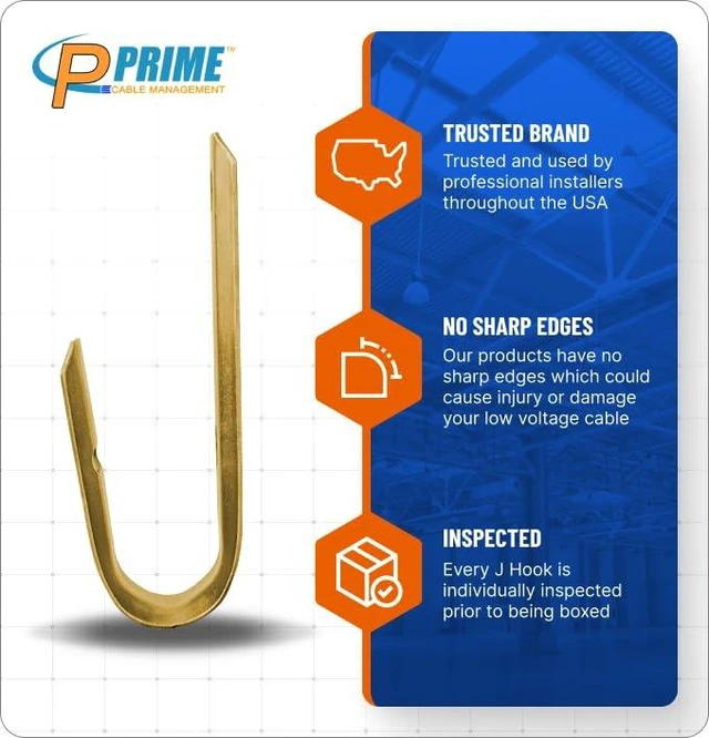 Alt view image 4 of 7 - 3/4 Inch Heavy Duty Metal Cable & Wire Support J-Hook Hangers for Wall Mounting & Attaching to Vertical Surfaces for Cable & Wire Management