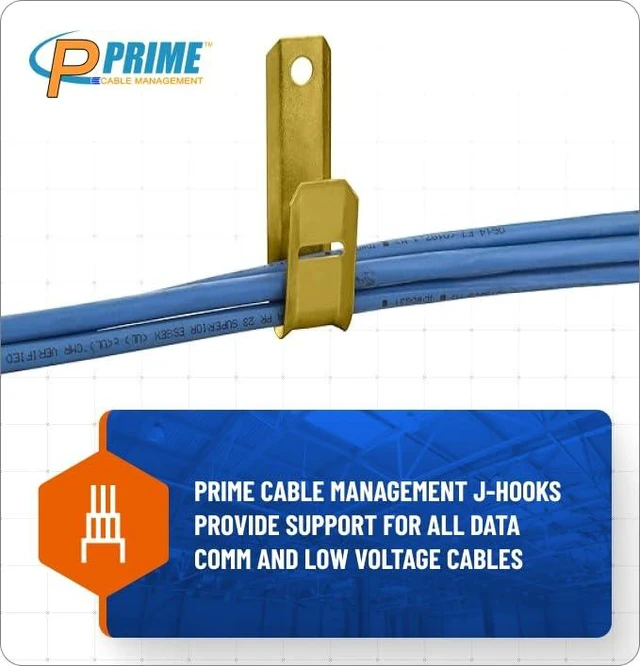 Alt view image 5 of 7 - 3/4 Inch Heavy Duty Metal Cable & Wire Support J-Hook Hangers for Wall Mounting & Attaching to Vertical Surfaces for Cable & Wire Management