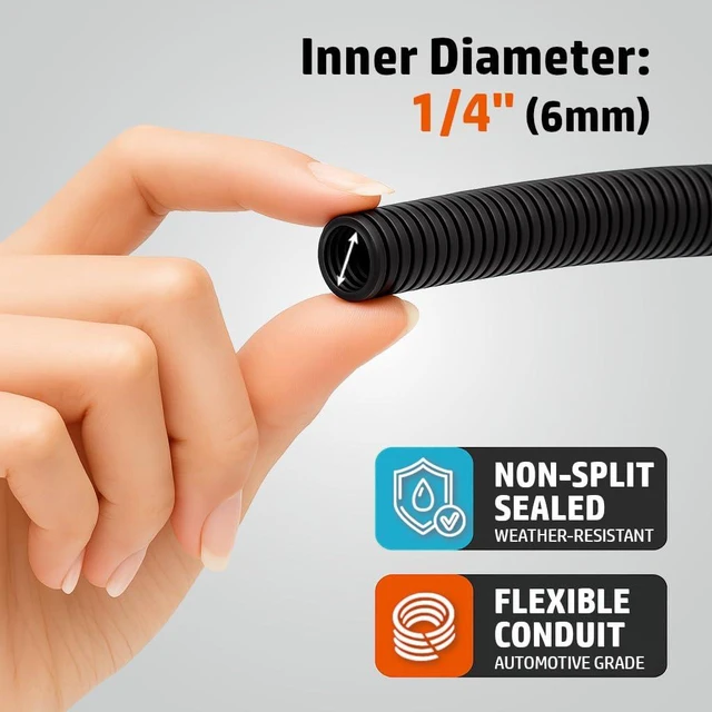 Alt view image 2 of 7 - Corrugated Non-Split Conduit, Black Wire Tubing for High-Temperature Automotive Harness and Indoor Outdoor Wire Management - 25ft Length (Inner Diameter 1/4")