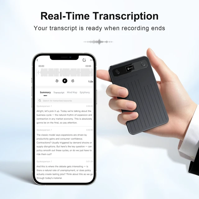 Alt view image 4 of 7 - Note Pro AI Voice Recorder, 1-Year Unlimited Credits, 64GB, Transcribe & Translate 100+ Languages, AI Meeting Summary & Mind Maps, Magnetic Design, 400mAh Battery