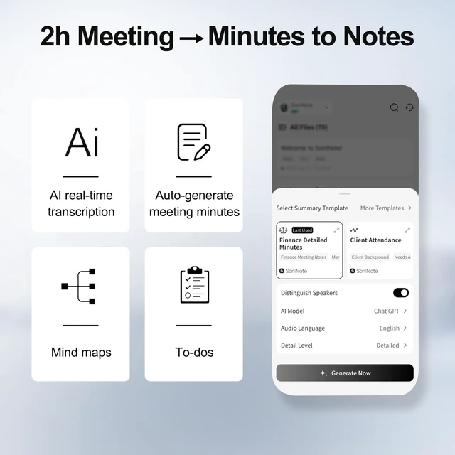Alt view image 5 of 7 - Note Pro AI Voice Recorder, 1-Year Unlimited Credits, 64GB, Transcribe & Translate 100+ Languages, AI Meeting Summary & Mind Maps, Magnetic Design, 400mAh Battery