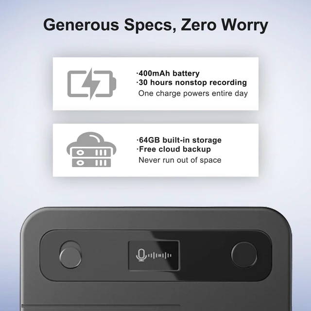 Alt view image 7 of 7 - Note Pro AI Voice Recorder, 1-Year Unlimited Credits, 64GB, Transcribe & Translate 100+ Languages, AI Meeting Summary & Mind Maps, Magnetic Design, 400mAh Battery