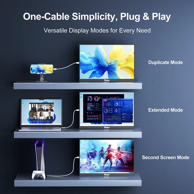 Alt view image 2 of 7 - 16'' 144Hz Portable Gaming Monitor, 16:10 1920×1200 IPS Display, FreeSync, USB-C Plug & Play, Ultra-Slim Eye Care External Screen for Laptop, Mac, PC, PS5, Xbox