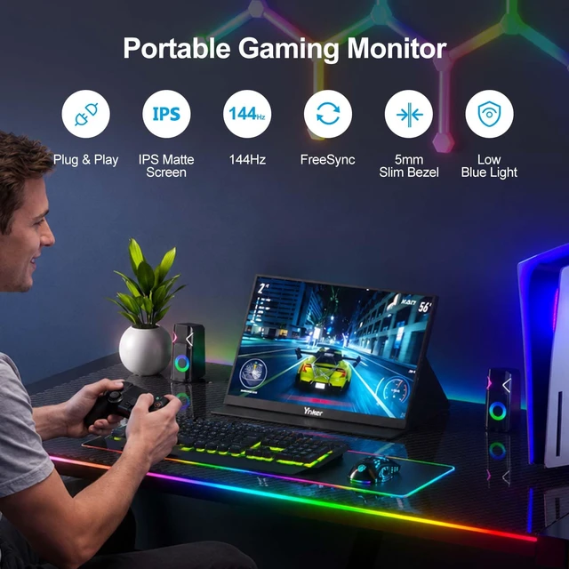 Alt view image 3 of 7 - 16'' 144Hz Portable Gaming Monitor, 16:10 1920×1200 IPS Display, FreeSync, USB-C Plug & Play, Ultra-Slim Eye Care External Screen for Laptop, Mac, PC, PS5, Xbox