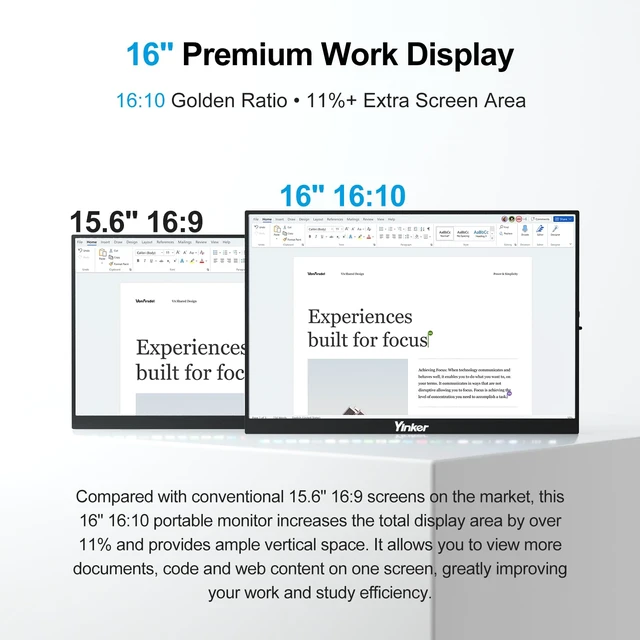 Alt view image 6 of 7 - 16'' 144Hz Portable Gaming Monitor, 16:10 1920×1200 IPS Display, FreeSync, USB-C Plug & Play, Ultra-Slim Eye Care External Screen for Laptop, Mac, PC, PS5, Xbox