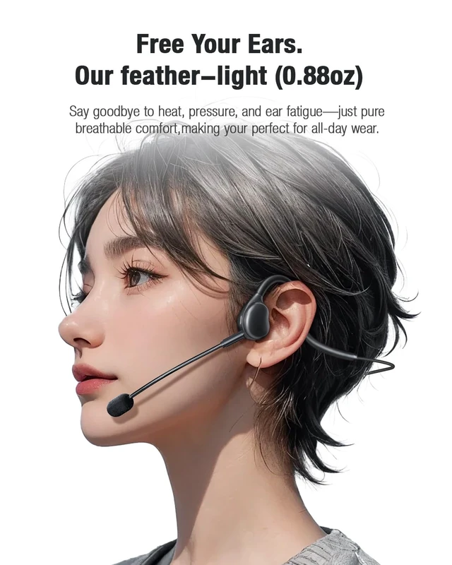 Alt view image 3 of 7 - Open Ear Headphones with Microphone Detachable, Crystal Cable, 3.5mm + USB Wired Audio Control- Black