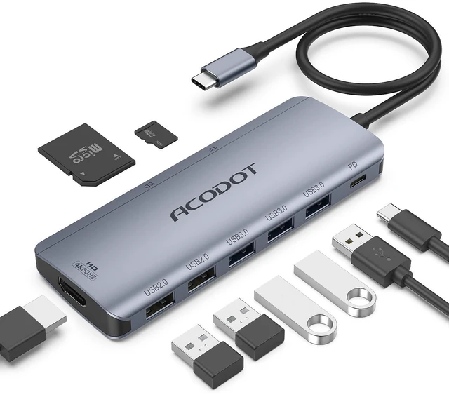 Main image of 9-in-1 USB C Hub Multiport Adapter, 4K@60Hz USBC to HDMI Splitter 100W Max PD, 5 USB Data Ports (3×5Gbps + 2×USB 2.0), SD/TF Card Reader, for Laptops/Mac and Other Type C Devices(Light Grey)