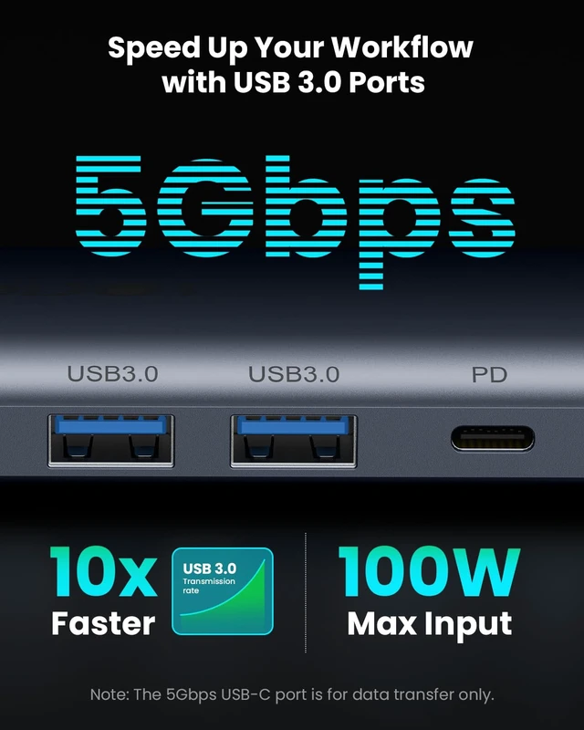 Alt view image 4 of 7 - 9-in-1 USB C Hub Multiport Adapter, 4K@60Hz USBC to HDMI Splitter 100W Max PD, 5 USB Data Ports (3×5Gbps + 2×USB 2.0), SD/TF Card Reader, for Laptops/Mac and Other Type C Devices(Light Grey)
