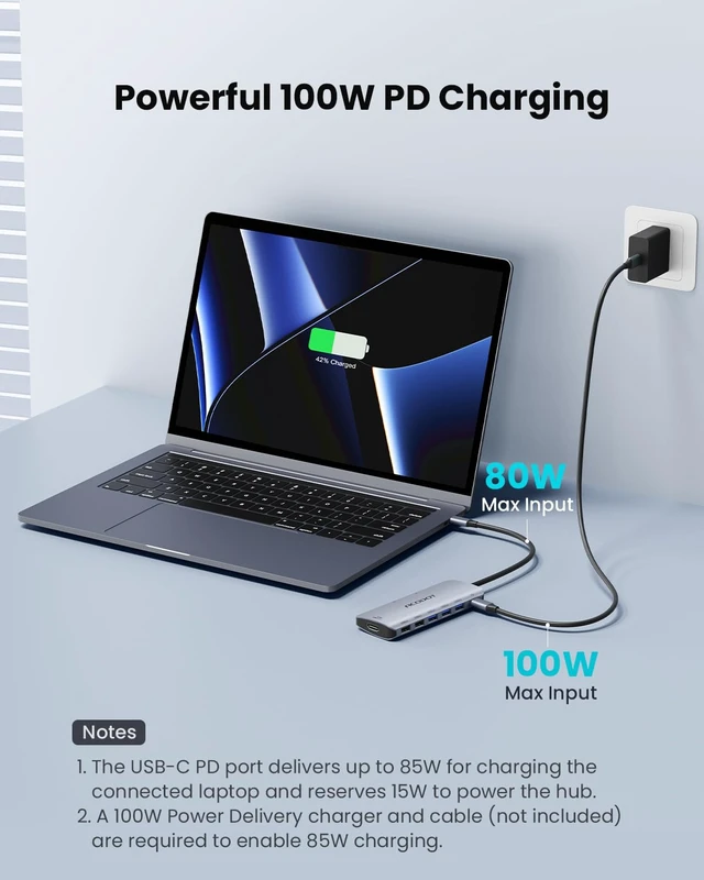 Alt view image 5 of 7 - 9-in-1 USB C Hub Multiport Adapter, 4K@60Hz USBC to HDMI Splitter 100W Max PD, 5 USB Data Ports (3×5Gbps + 2×USB 2.0), SD/TF Card Reader, for Laptops/Mac and Other Type C Devices(Light Grey)