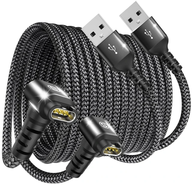 Main image of Garmin Watch Charger Cable Right Angle Fast Charging Braided 2-Pack 4ft For Fenix 5/5S/5X/6/6S/6X/Plus/Pro/7/7S/7X/8, Forerunner 945/45/45S/245, Approach S10/S40/S60/G12/S42, Vívoactive 3/4/4S