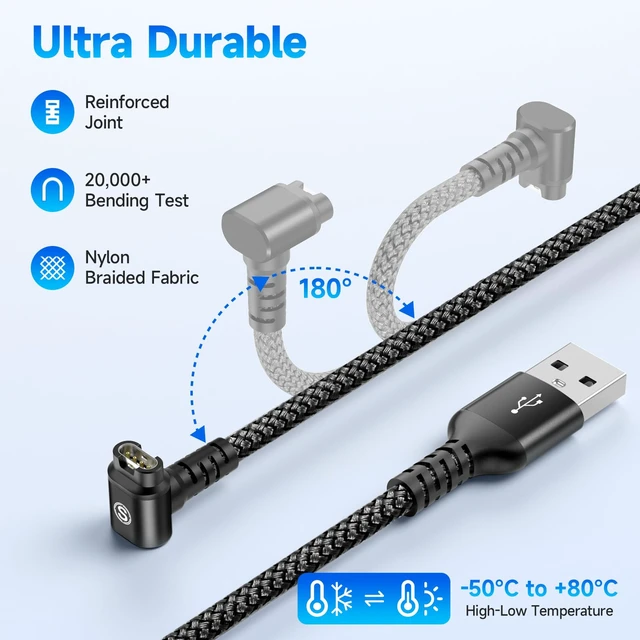 Alt view image 7 of 7 - Garmin Watch Charger Cable Right Angle Fast Charging Braided 2-Pack 4ft For Fenix 5/5S/5X/6/6S/6X/Plus/Pro/7/7S/7X/8, Forerunner 945/45/45S/245, Approach S10/S40/S60/G12/S42, Vívoactive 3/4/4S