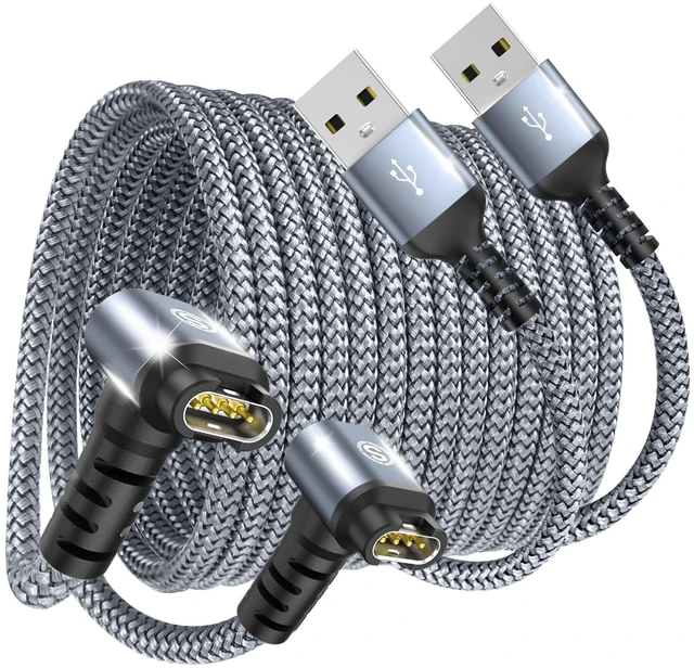 Main image of Garmin Watch Charger Cable Right Angle Fast Charging Braided 2-Pack 4ft For Fenix 5/5S/5X/6/6S/6X/Plus/Pro/7/7S/7X/8, Forerunner 945/45/45S/245, Approach S10/S40/S60/G12/S42, Vívoactive 3/4/4S