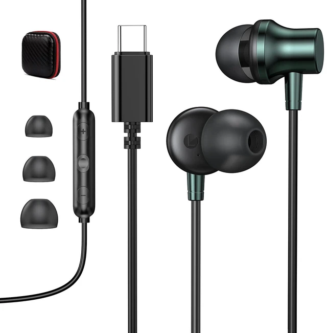Main image of USB C Wired Headphones with Mic for iPhone Duo Type C Earbud Green Tangle-Free USB C Earphones for iPhone 18 Pro Max Galaxy S26 FE S25 for Google Pixel 10 9 for iPad/MacBook Pro Android Phone