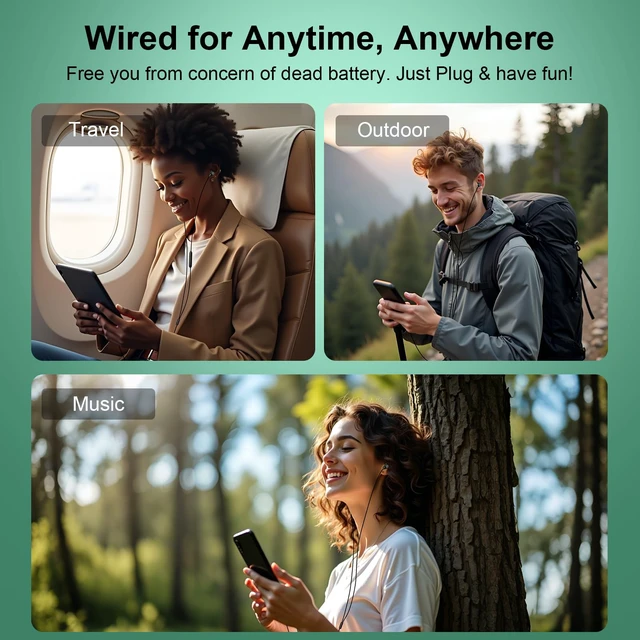 Alt view image 7 of 7 - USB C Wired Headphones with Mic for iPhone Duo Type C Earbud Green Tangle-Free USB C Earphones for iPhone 18 Pro Max Galaxy S26 FE S25 for Google Pixel 10 9 for iPad/MacBook Pro Android Phone