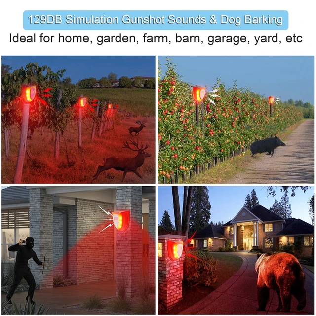 Alt view image 7 of 7 - 2 Pack Solar Security Alarm Lights, 129dB Gunshot Sounds & Dog Barking Sound & Light Strobe Light Warning Lamp for Outdoor Farm Barn, Villa Yard