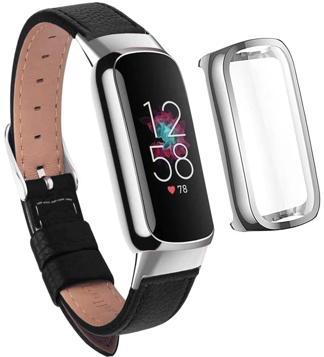 Main image of Compatible for Fitbit Luxe Watch Band, Elegant Slim Leather Strap Wristband, Soft Bracelet Replacement for Fitbit Luxe Fitness, Screen Protector Compatible with Fitbit Luxe(Black)