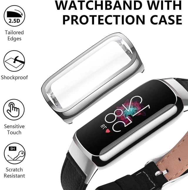 Alt view image 2 of 7 - Compatible for Fitbit Luxe Watch Band, Elegant Slim Leather Strap Wristband, Soft Bracelet Replacement for Fitbit Luxe Fitness, Screen Protector Compatible with Fitbit Luxe(Black)