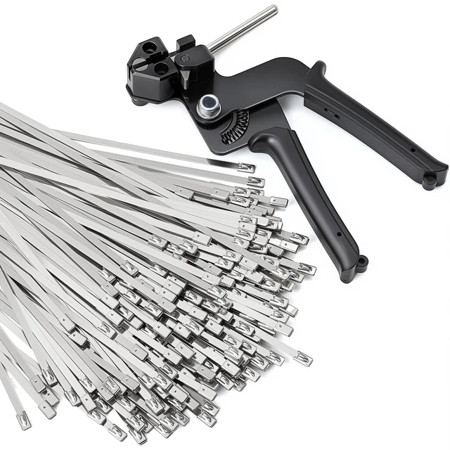 Main image of 201-Piece Cable Tie Gun Kit,11.8 Inch 304 Stainless Steel Zip Ties Includes 200 Metal Zip Ties and Special Tool, for Chain Link Fence, Wire Mesh, Chicken Coop, Farm and Garden Applications