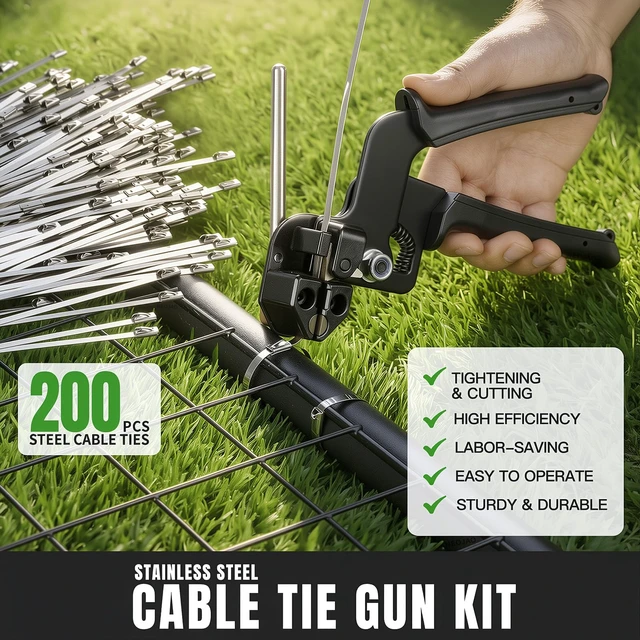 Alt view image 2 of 7 - 201-Piece Cable Tie Gun Kit,11.8 Inch 304 Stainless Steel Zip Ties Includes 200 Metal Zip Ties and Special Tool, for Chain Link Fence, Wire Mesh, Chicken Coop, Farm and Garden Applications