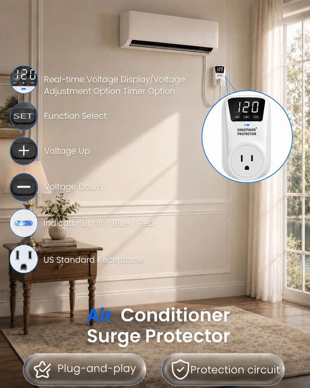 Alt view image 2 of 7 - Adjustable Refrigerator Voltage Protector, LED Display Overvoltage and Undervoltage Protection 120VAC, 15A Single Outlet Digital Surge Socket Protector for Home Appliance with Delay Circuit