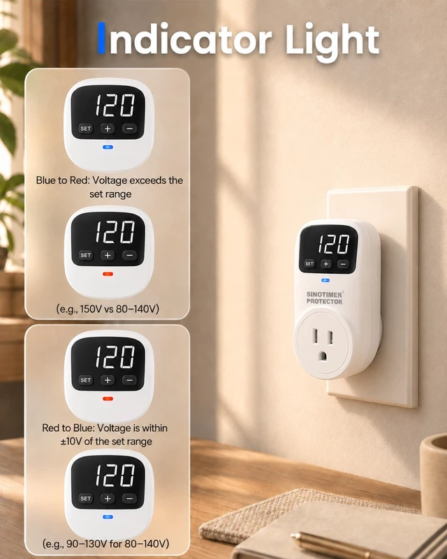 Alt view image 3 of 7 - Adjustable Refrigerator Voltage Protector, LED Display Overvoltage and Undervoltage Protection 120VAC, 15A Single Outlet Digital Surge Socket Protector for Home Appliance with Delay Circuit