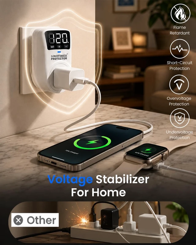 Alt view image 4 of 7 - Adjustable Refrigerator Voltage Protector, LED Display Overvoltage and Undervoltage Protection 120VAC, 15A Single Outlet Digital Surge Socket Protector for Home Appliance with Delay Circuit