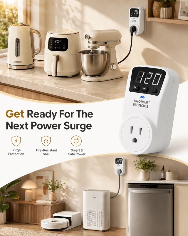 Alt view image 7 of 7 - Adjustable Refrigerator Voltage Protector, LED Display Overvoltage and Undervoltage Protection 120VAC, 15A Single Outlet Digital Surge Socket Protector for Home Appliance with Delay Circuit
