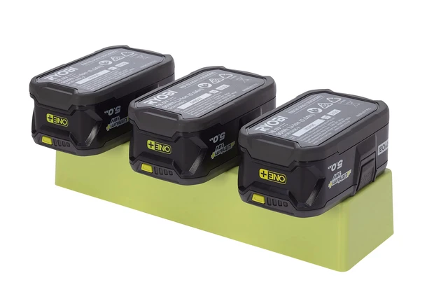 Alt view image 3 of 7 - 3-Battery Holder Compatible with Ryobi ONE+ 18V Batteries, Green Organize up to 3 compatible Ryobi ONE+ 18V batteries with secure locking, flexible mounting and durable ABS construction
