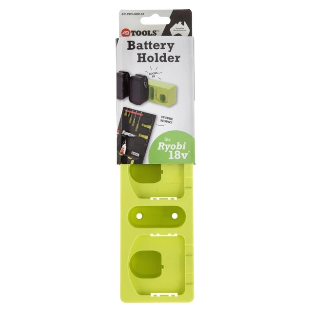 Alt view image 7 of 7 - 3-Battery Holder Compatible with Ryobi ONE+ 18V Batteries, Green Organize up to 3 compatible Ryobi ONE+ 18V batteries with secure locking, flexible mounting and durable ABS construction