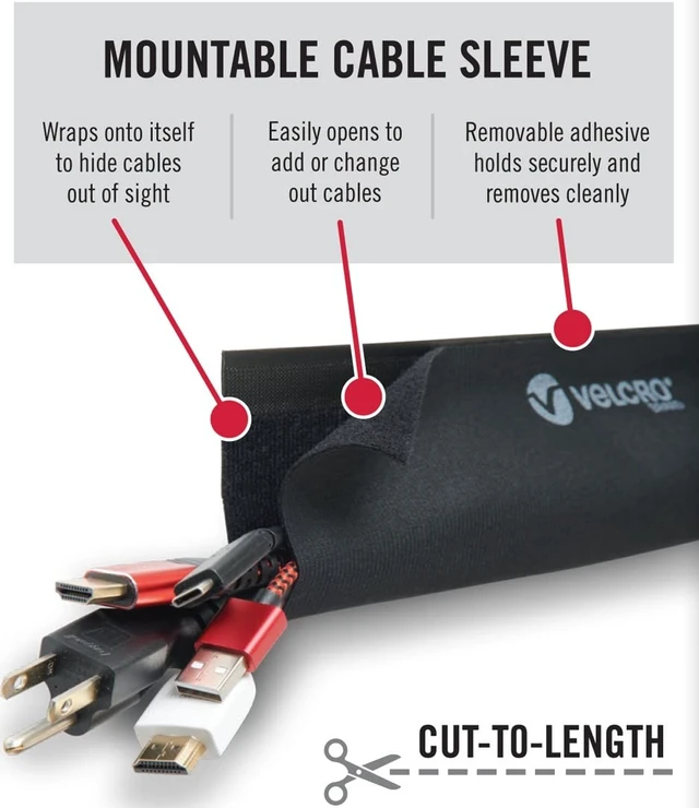 Alt view image 2 of 7 - Mountable Cable Sleeve, Black, 3 Ft Cable Raceway Customizable Cable Raceway Cuts To Length For Wire Management; Removable Adhesive Cord Hider Mounts On Walls And Desks