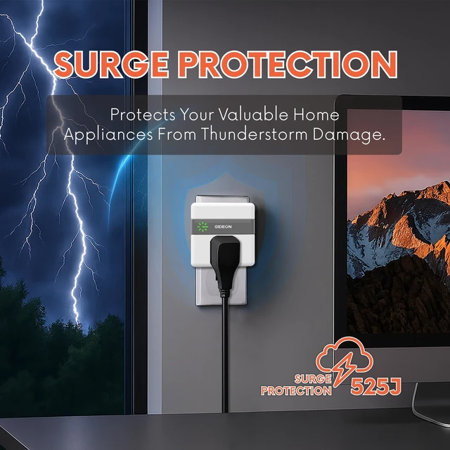 Alt view image 2 of 7 - Single Outlet Surge Protector, Voltage Protector for Refrigerator, Air Conditioner & Home Appliances, 120V 15A 1800W Wall Plug, Over & Under Voltage Protection with LED Indicator