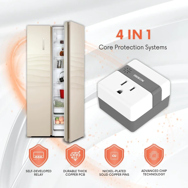 Alt view image 4 of 7 - Single Outlet Surge Protector, Voltage Protector for Refrigerator, Air Conditioner & Home Appliances, 120V 15A 1800W Wall Plug, Over & Under Voltage Protection with LED Indicator