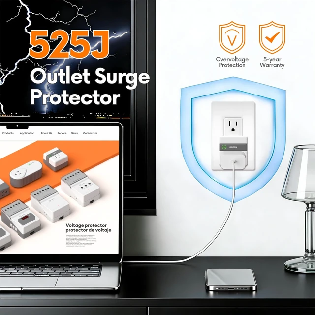 Alt view image 6 of 7 - Single Outlet Surge Protector, Voltage Protector for Refrigerator, Air Conditioner & Home Appliances, 120V 15A 1800W Wall Plug, Over & Under Voltage Protection with LED Indicator