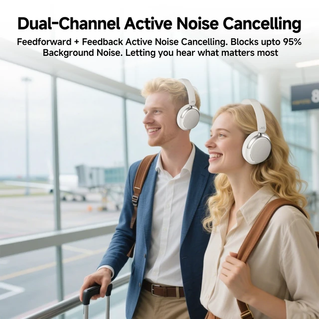 Alt view image 3 of 7 - Over-Ear Hybrid Active Noise Cancelling Headphones, Bluetooth 5.4, 160H ANC Playtime, Transparency Mode, Deep Bass, Multipoint, IPX4, HD Call Mic, Foldable Portable, Travel Gym Work - White