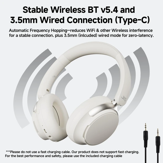 Alt view image 4 of 7 - Over-Ear Hybrid Active Noise Cancelling Headphones, Bluetooth 5.4, 160H ANC Playtime, Transparency Mode, Deep Bass, Multipoint, IPX4, HD Call Mic, Foldable Portable, Travel Gym Work - White