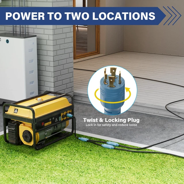 Alt view image 6 of 6 - 4 Prong 30 Amp Generator Y Splitter Locking Adapter Cord 3 Ft, NEMA L14-30P to (2) L14-30R Power Converter Plug, 10/3 AWG SJTW Outdoor, 125/250V for Manual Transfer Switch, Outages, RV Camper,ETL-Blue