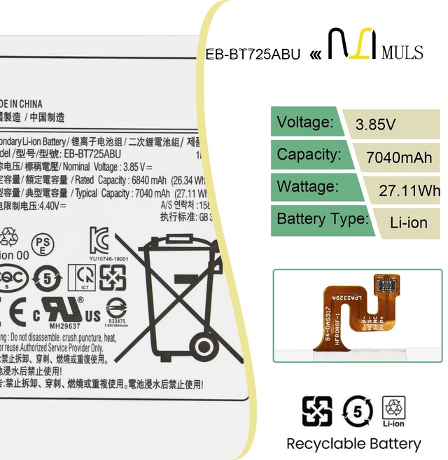 Alt view image 2 of 7 - EB-BT725ABU Battery for Samsung Galaxy Tab S6 10.5" SM-T860 T865 Galaxy Tab S5e 10.5" SM-T720 T725 Tablet Installation Tools 3.85V 7040mAh 27.11Wh Perfect Compatibility