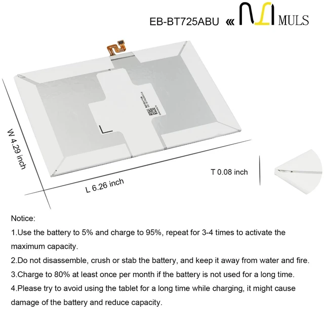 Alt view image 7 of 7 - EB-BT725ABU Battery for Samsung Galaxy Tab S6 10.5" SM-T860 T865 Galaxy Tab S5e 10.5" SM-T720 T725 Tablet Installation Tools 3.85V 7040mAh 27.11Wh Perfect Compatibility