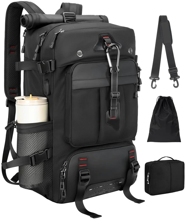 Main image of Travel Backpack for Men, 40L Carry on Backpack For Camping,Weekender Black Large Carry On, Convertible Duffle Bag, Shoe Compartment, Fits 16 Inch Laptop, Durable