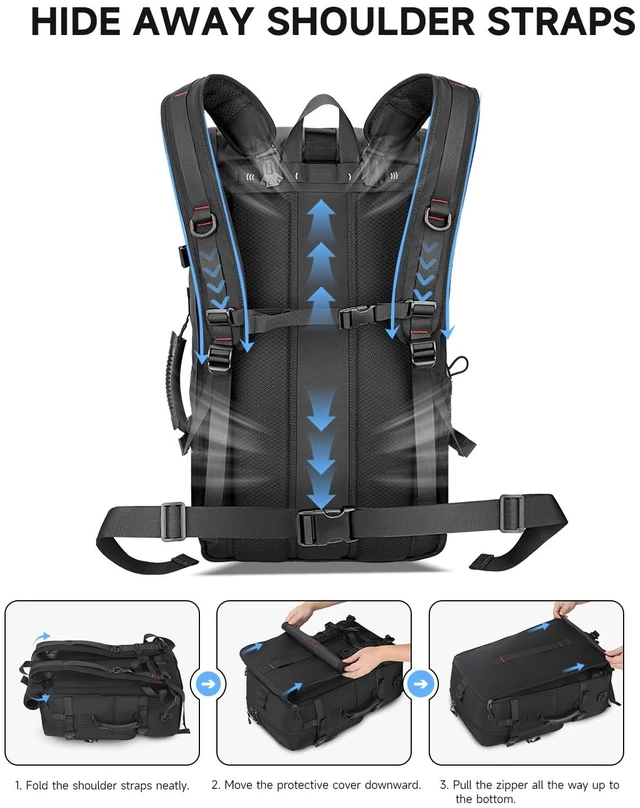 Alt view image 6 of 7 - Travel Backpack for Men, 40L Carry on Backpack For Camping,Weekender Black Large Carry On, Convertible Duffle Bag, Shoe Compartment, Fits 16 Inch Laptop, Durable