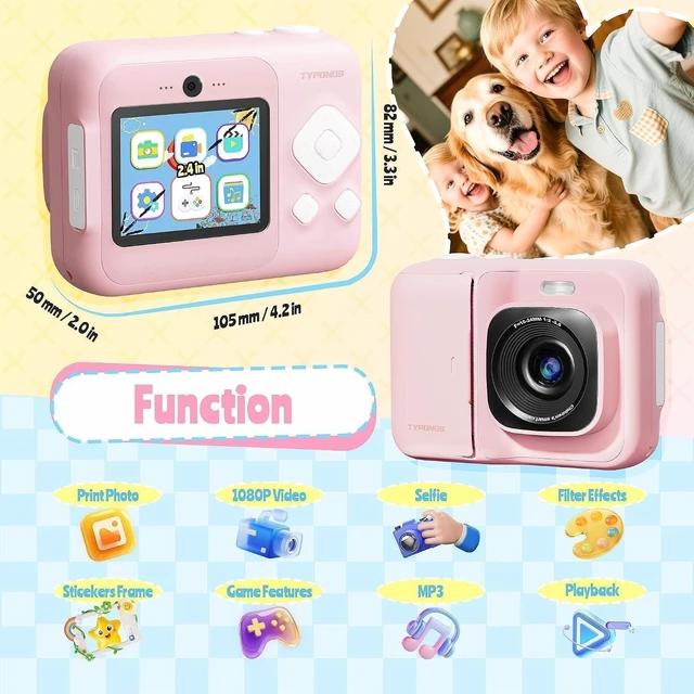Alt view image 2 of 7 - Instant Print Kids Camera, 1080P HD Video Digital Camera, Pink Kids Camera with 3 rolls of Print Paper & 32G Card, Toddler Camera for 4-12 Years Old, ideal Christmas Birthday Gifts