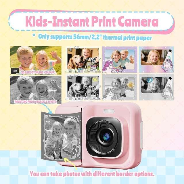 Alt view image 3 of 7 - Instant Print Kids Camera, 1080P HD Video Digital Camera, Pink Kids Camera with 3 rolls of Print Paper & 32G Card, Toddler Camera for 4-12 Years Old, ideal Christmas Birthday Gifts