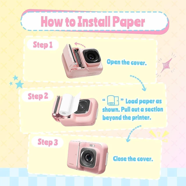 Alt view image 6 of 7 - Instant Print Kids Camera, 1080P HD Video Digital Camera, Pink Kids Camera with 3 rolls of Print Paper & 32G Card, Toddler Camera for 4-12 Years Old, ideal Christmas Birthday Gifts