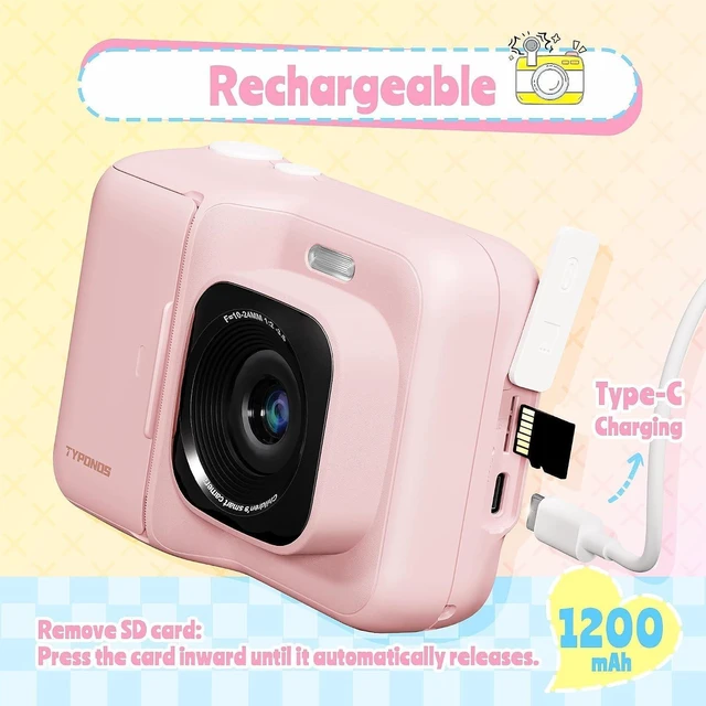 Alt view image 7 of 7 - Instant Print Kids Camera, 1080P HD Video Digital Camera, Pink Kids Camera with 3 rolls of Print Paper & 32G Card, Toddler Camera for 4-12 Years Old, ideal Christmas Birthday Gifts