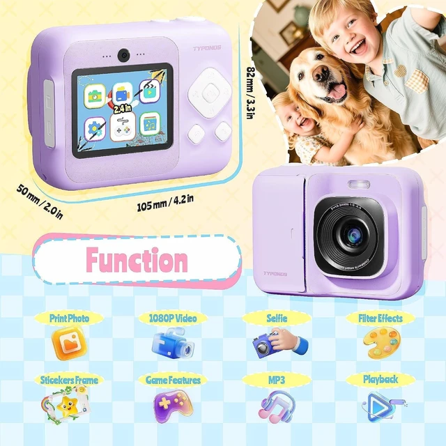 Alt view image 2 of 7 - Instant Print Kids Camera, 1080P HD Video Digital Camera, Violet Kids Camera with 3 rolls of Print Paper & 32G Card, Toddler Camera for 4-12 Years Old, ideal Christmas Birthday Gifts