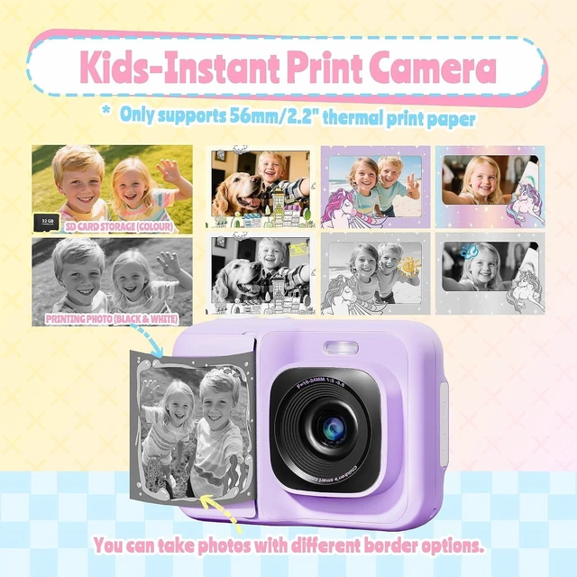 Alt view image 3 of 7 - Instant Print Kids Camera, 1080P HD Video Digital Camera, Violet Kids Camera with 3 rolls of Print Paper & 32G Card, Toddler Camera for 4-12 Years Old, ideal Christmas Birthday Gifts