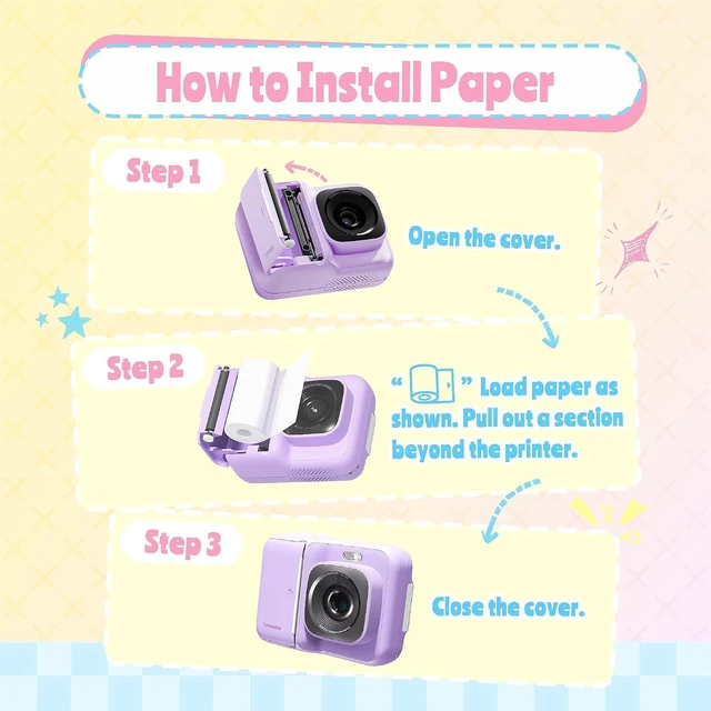 Alt view image 6 of 7 - Instant Print Kids Camera, 1080P HD Video Digital Camera, Violet Kids Camera with 3 rolls of Print Paper & 32G Card, Toddler Camera for 4-12 Years Old, ideal Christmas Birthday Gifts