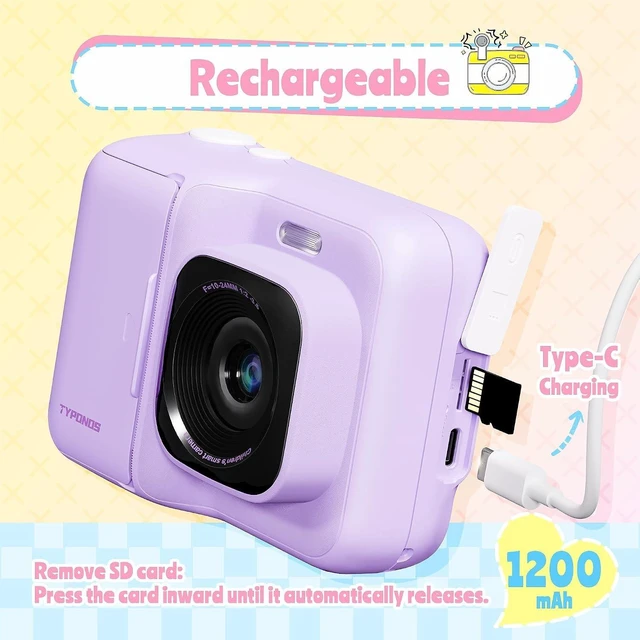 Alt view image 7 of 7 - Instant Print Kids Camera, 1080P HD Video Digital Camera, Violet Kids Camera with 3 rolls of Print Paper & 32G Card, Toddler Camera for 4-12 Years Old, ideal Christmas Birthday Gifts