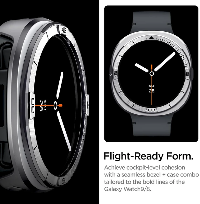 Alt view image 3 of 6 - Bezel Tune Pro for Samsung Galaxy Watch 9/8 44mm Case (2026/2025) Bezel Ring Protector Cover (Pilot) - Silver